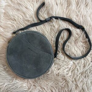 Portland Leather Nubuck Powder Blue Large Circle Canteen Crossbody Purse